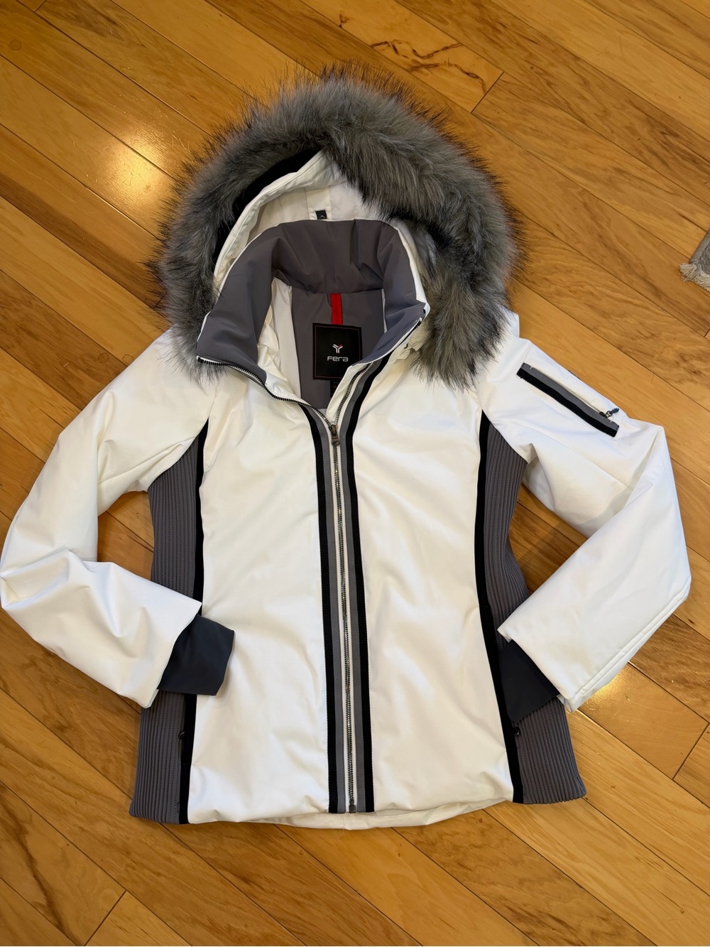 FERA White Ski Jacket Faux Fur Hooded Winter Coat Parka Insulated Waterproof